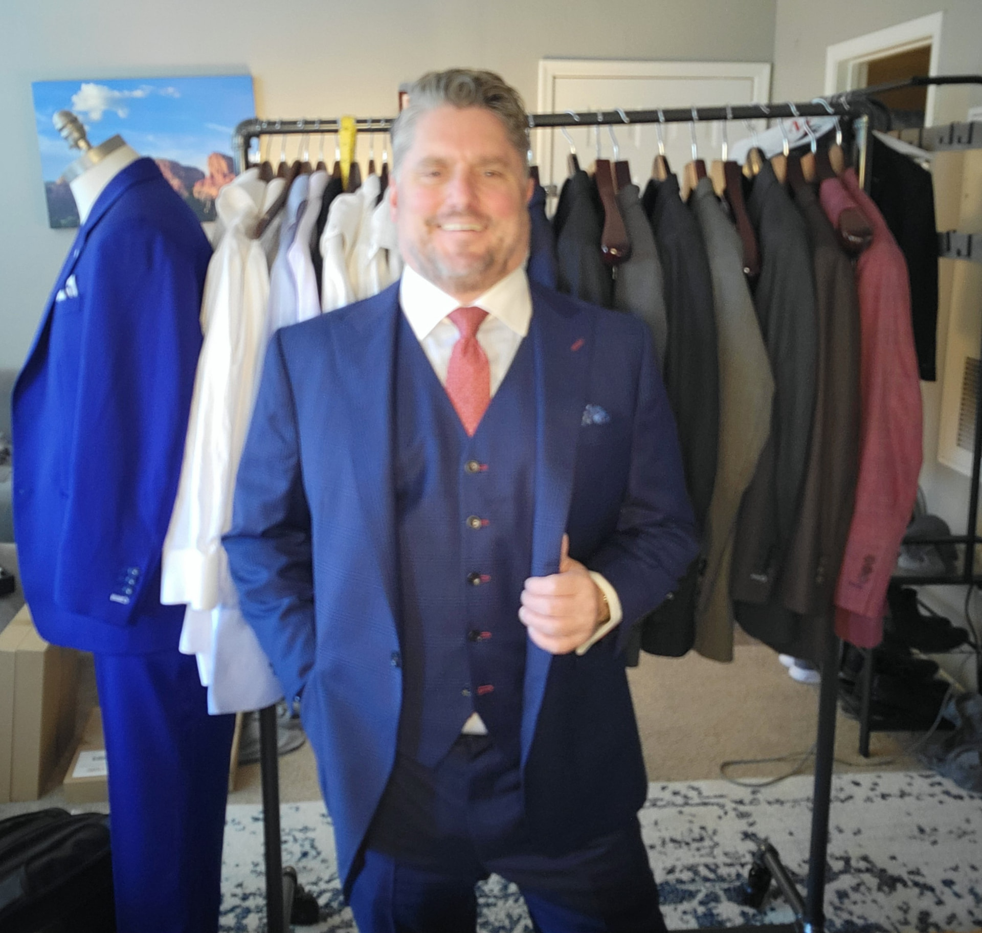 Michael Stephanski of VonSteffen Clothiers in a custom blue three-piece suit